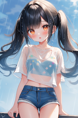 雨の中のツインテール少女