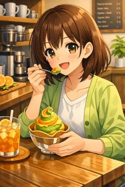抹茶オレンジ味のアイスクリーム