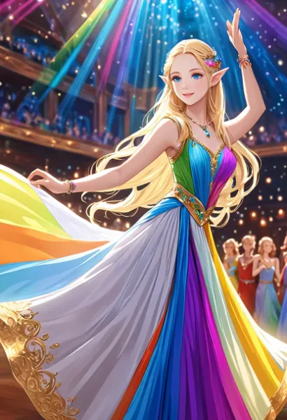 虹色ドレスの金髪エルフさん