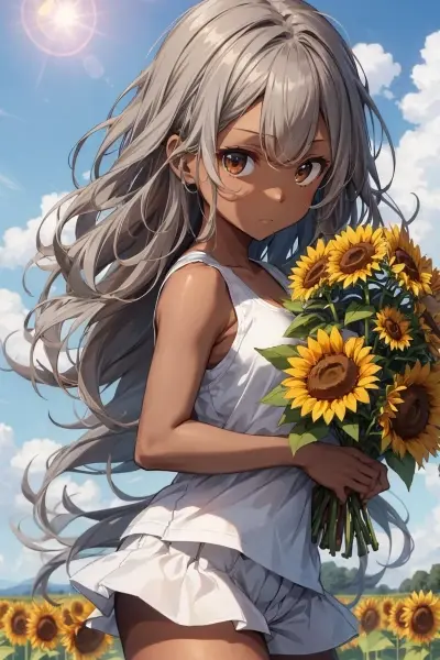 ひまわりと少女