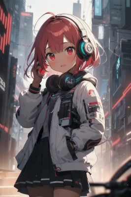 音楽を聴く少女