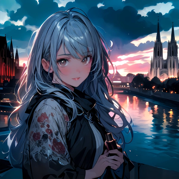 夕暮れケルン（水彩）