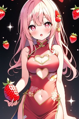 イチゴのヘソ出しチャイナドレスの女の子です