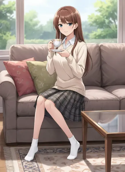 窓辺の少女と午後の紅茶