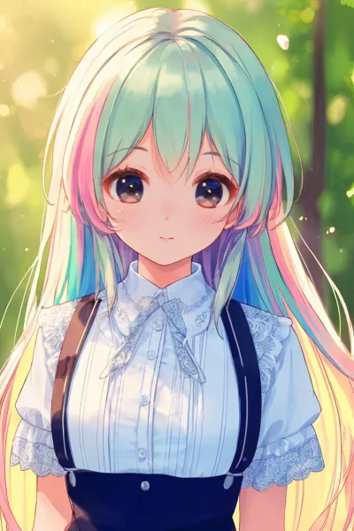 森の虹髪少女の微笑み