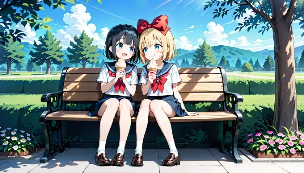 ベンチの上で