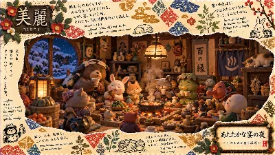 雪夜の囲炉裏で 妖精たちが集う