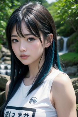 滝のロケの少女