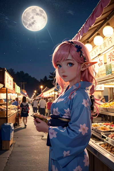 エルフのうちの子は浴衣姿でお祭りに