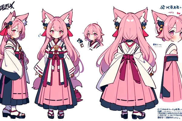 設定資料集。うちの子。ピンクの狐巫女さん。