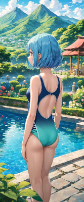 プールの青髪さん