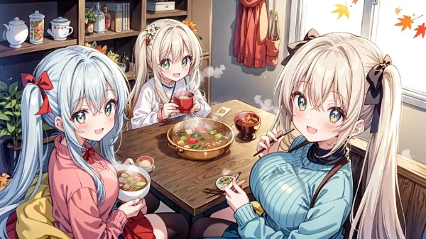 秋風に包まれて、三姉妹の鍋パーティー