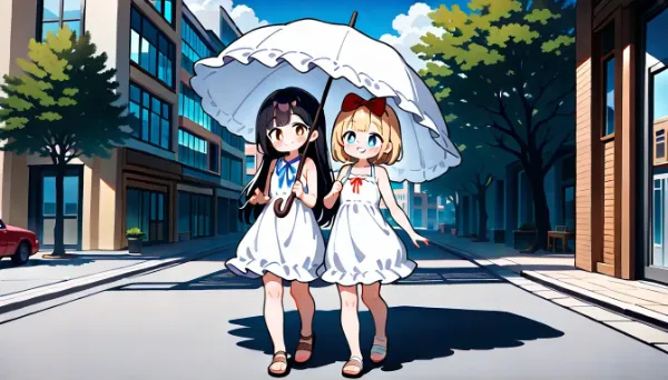 二人で一緒に日傘