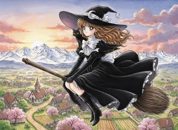 夕陽に舞う小さな魔女