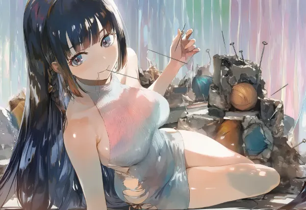 糸を紡ぐ黒髪の少女