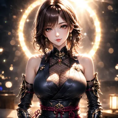 黄金の光輪を抱く黒衣の美女