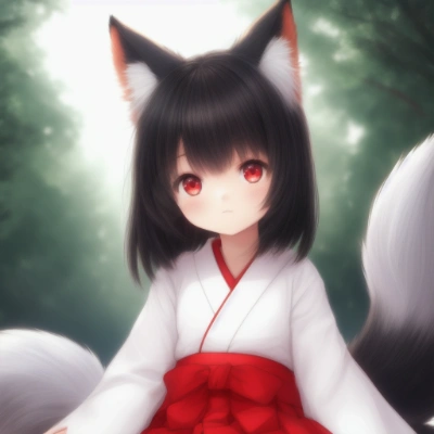 黒髪狐耳巫女