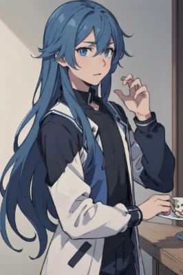 青髪,青瞳