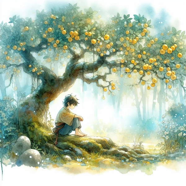 木の下の和風少年