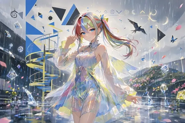 幻想の雨に包まれる虹色