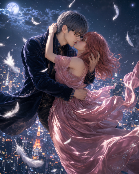 羽根舞う星空の永遠のキス