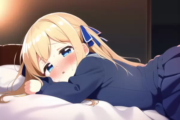 うっかり制服のまま寝ちゃった金髪少女