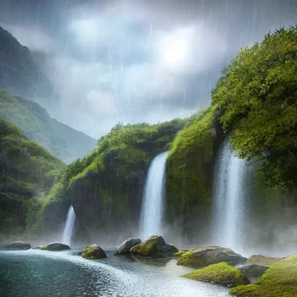 雨が降る川の上流