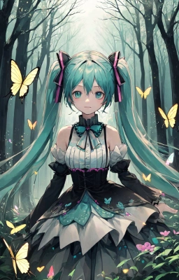 魔法の森　蝶と戯れる少女