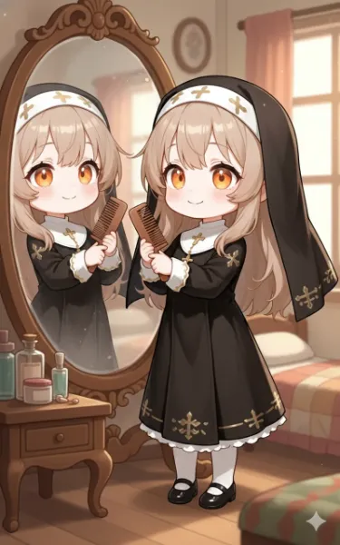 長髪を梳かすシスターちゃん