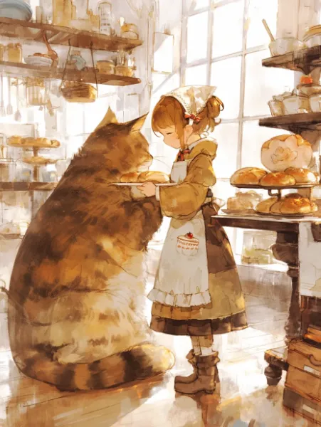 パン屋の優しい猫おやつタイム。