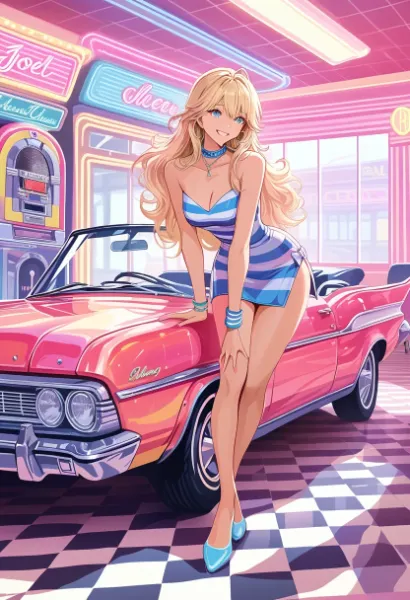 ネオンピンクのレトロ美女