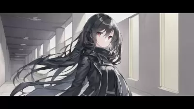 廃墟のような通路と黒いコートを着た女の子④