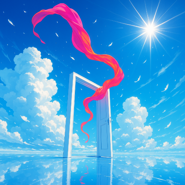 青空に開く夢の扉と紅いリボン