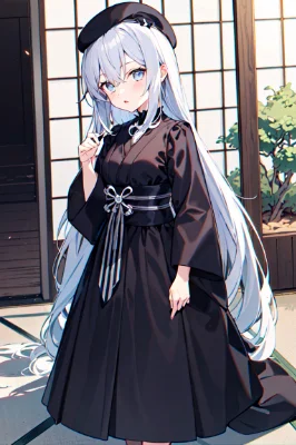 ベレー帽の和風ゴスロリ