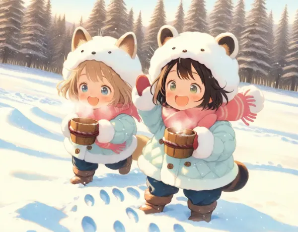 コン子とポン子・雪遊び