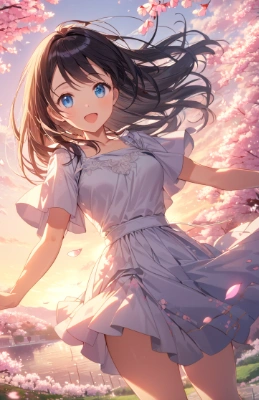 黒髪の乙女と桜並木