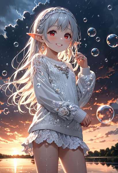 夕陽に溶ける白きエルフの泡夢