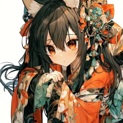 秋の灯りに微笑む狐の少女