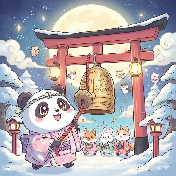 パンダが除夜の鐘を鳴らす