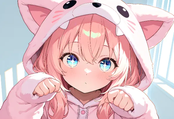 猫耳フーディの少女が魅せる朝のウィンク