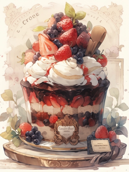 ガトーショコラケーキ水彩画