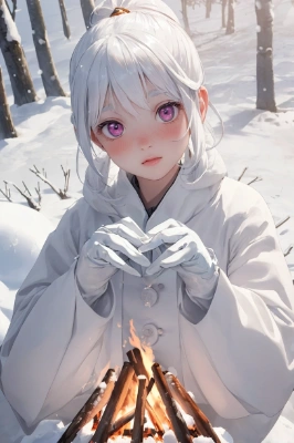 焚火と雪の少女