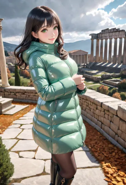 ミントグリーンのダウンコート