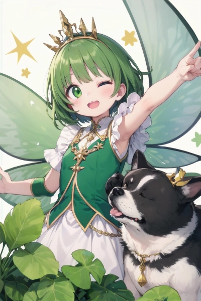 犬と戯れる風の精霊