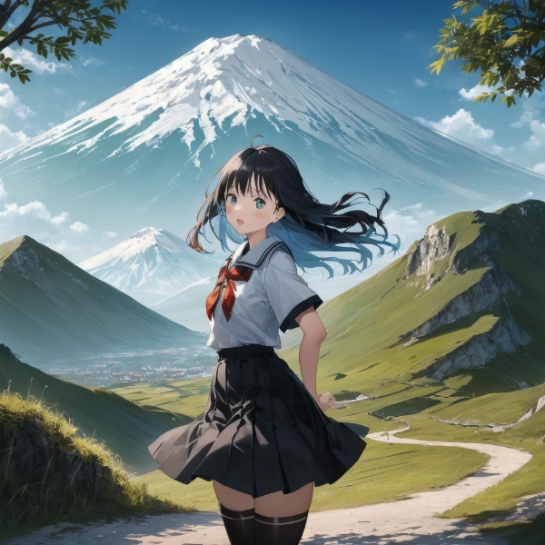 富士を背景に