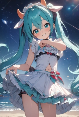海辺の牛さん少女
