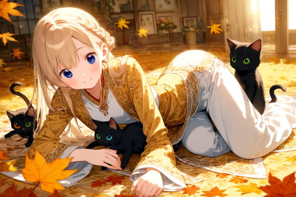 猫を纏わりおつかせになられる殿下。