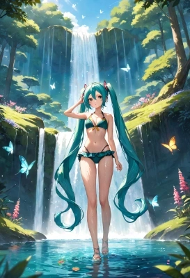 水遊びするミク姫