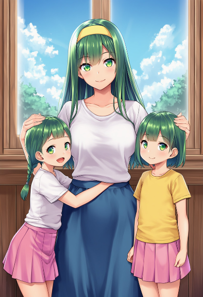 緑髪母娘の窓辺の絆