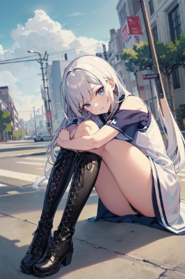 ブーツで体育座り